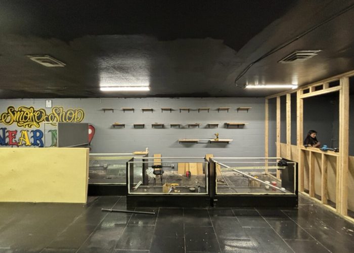 Glass display cases installed during retail store remodeling